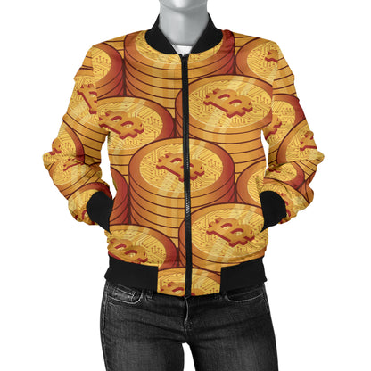 Bitcoin Pattern Print Design 02 Women's Bomber Jacket