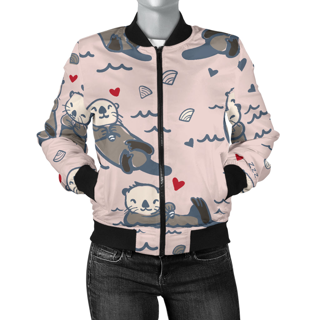 Sea Otter Pattern Print Design 02 Women's Bomber Jacket