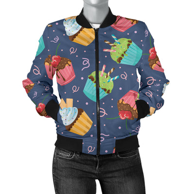 Cupcake Pattern Print Design 02 Women's Bomber Jacket