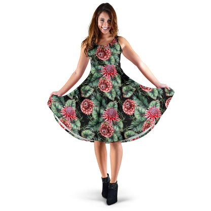 Dahlia Pattern Print Design DH06 Midi Dress