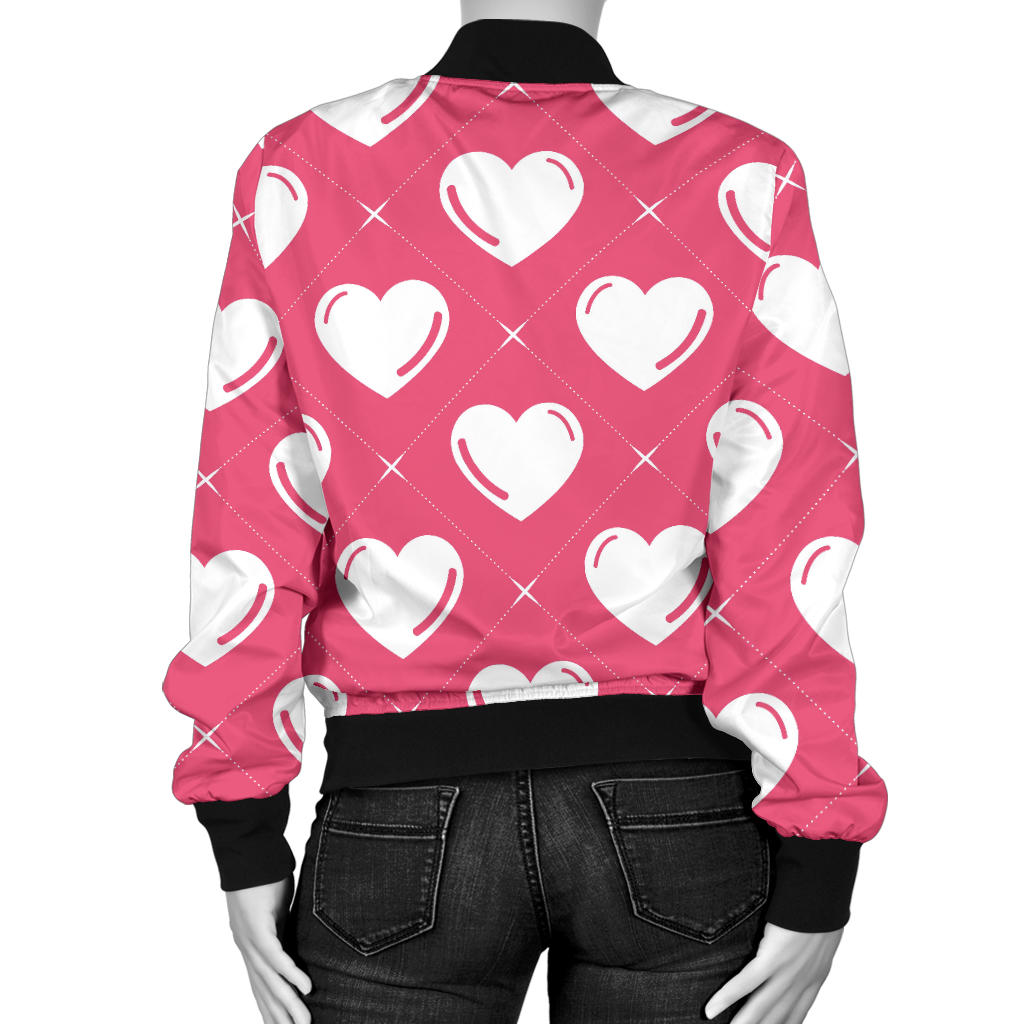Heart Pattern Print Design HE07 Women Bomber Jacket