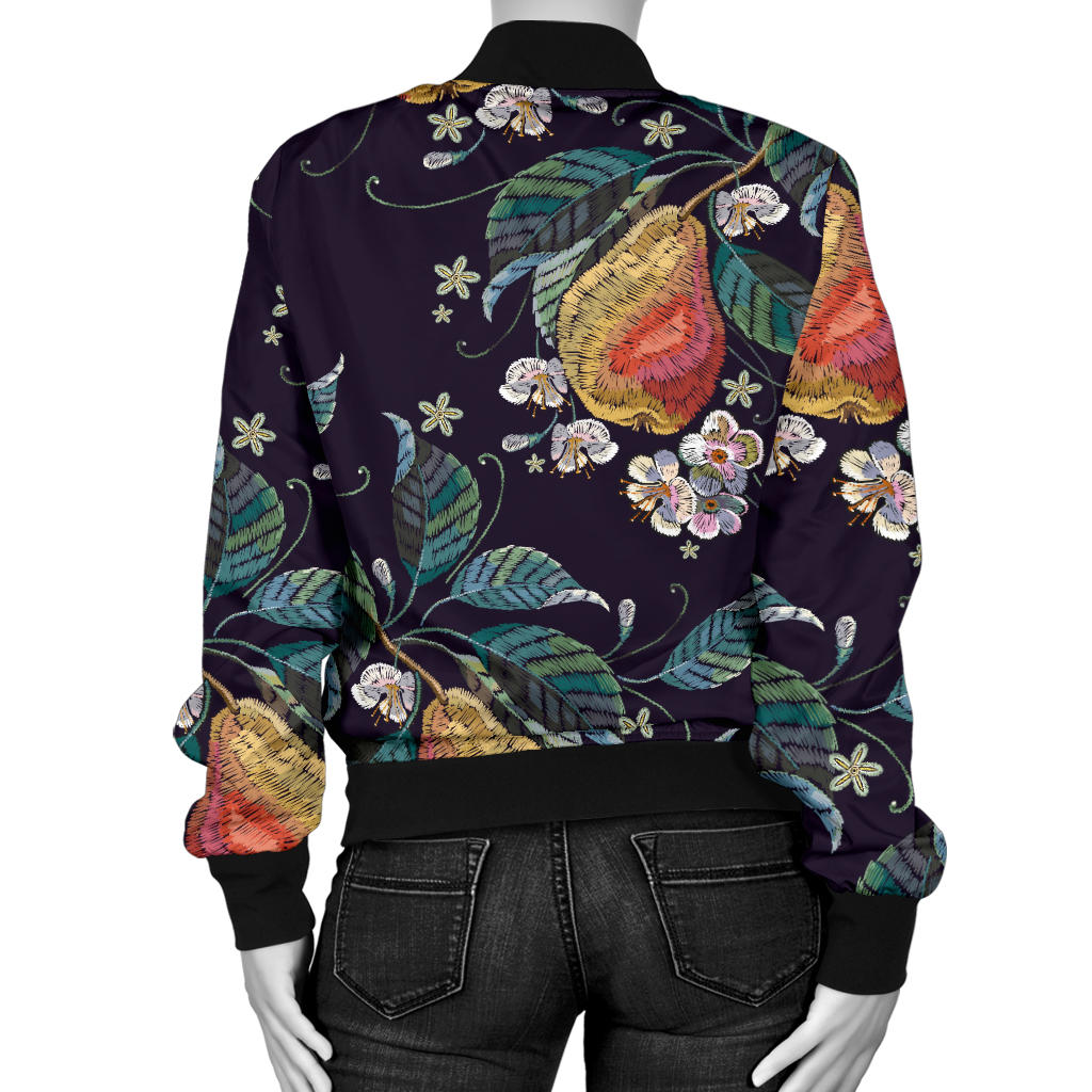 Pear Pattern Print Design PE02 Women Bomber Jacket
