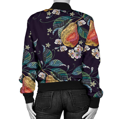 Pear Pattern Print Design PE02 Women Bomber Jacket