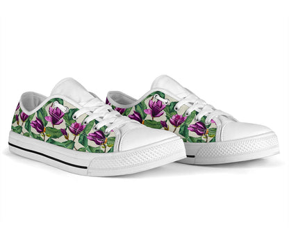 Magnolia Pattern Print Design MAG07 White Bottom Low Top Shoes
