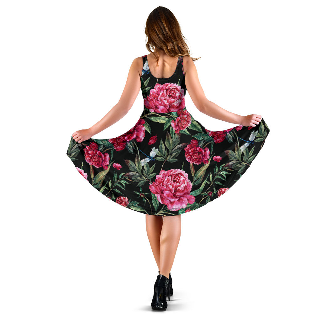 Peony Pattern Print Design PE04 Midi Dress