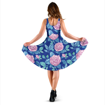 Camellia Pattern Print Design CM05 Midi Dress