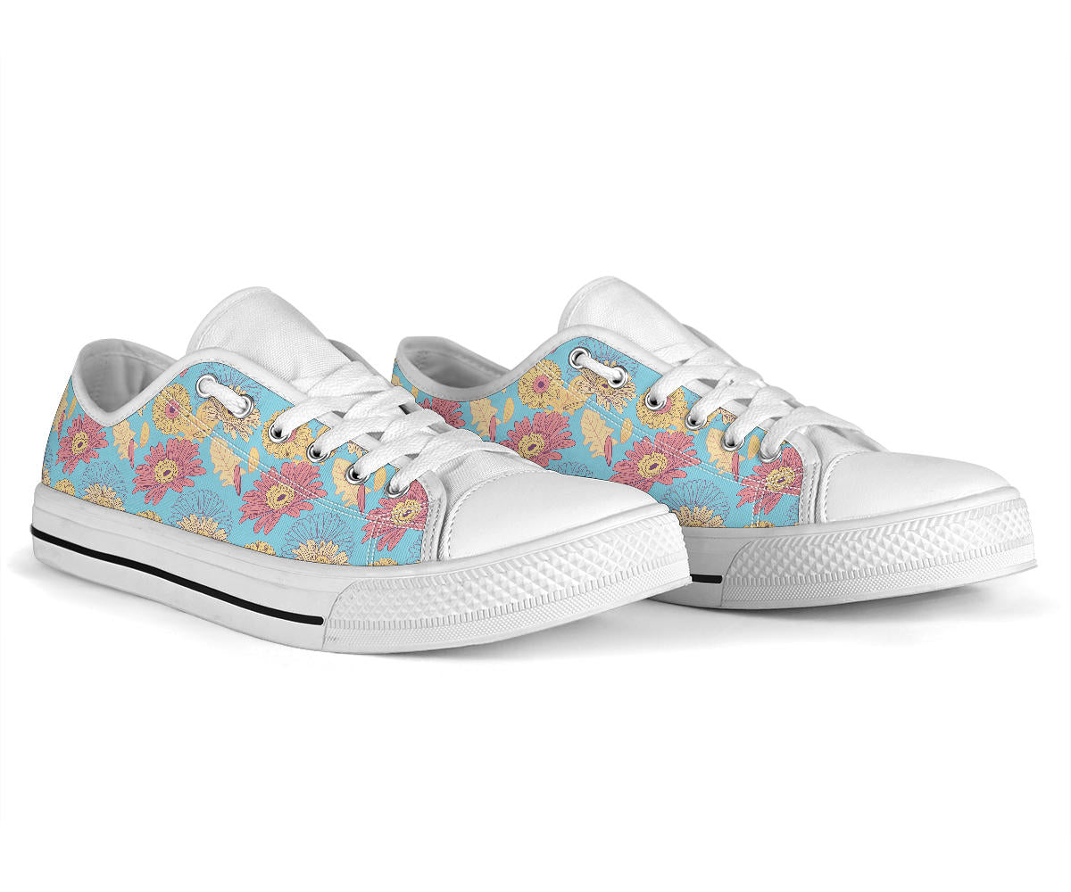Gerberas Pattern Print Design GB04 White Bottom Low Top Shoes