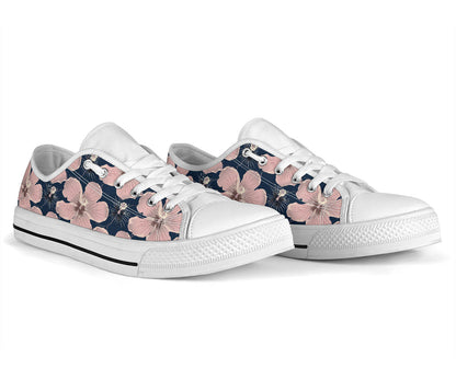 Plumeria Pattern Print Design PM018 White Bottom Low Top Shoes