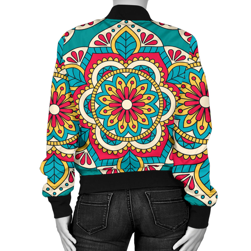 Mandala Pattern Print Design 03 Women's Bomber Jacket