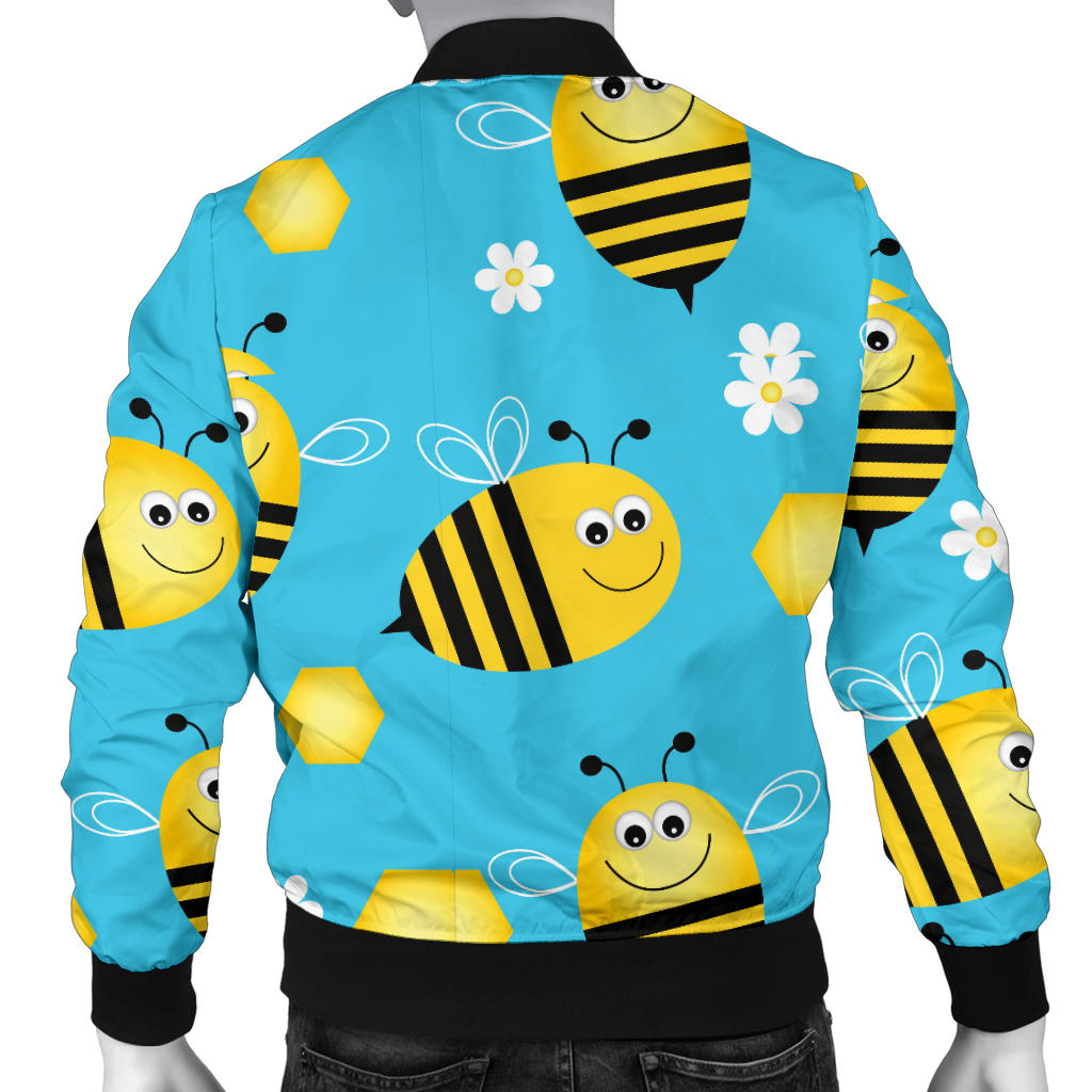 Bee Pattern Print Design BEE06 Men Bomber Jacket