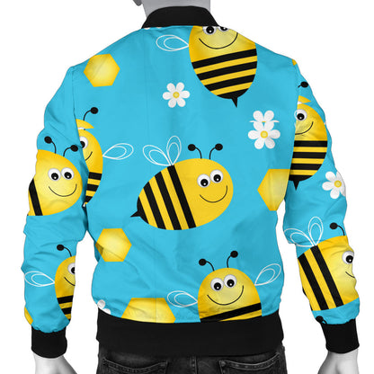 Bee Pattern Print Design BEE06 Men Bomber Jacket