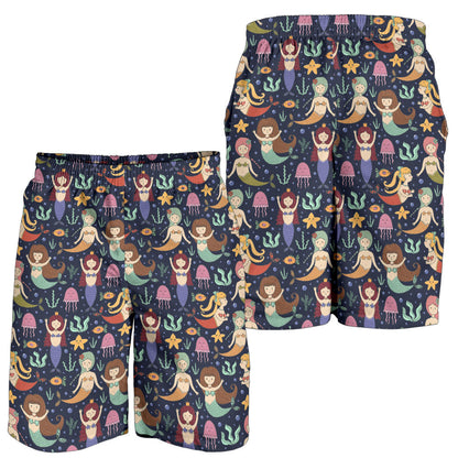 Mermaid Cartoon Pattern Print Design 03 Mens Shorts