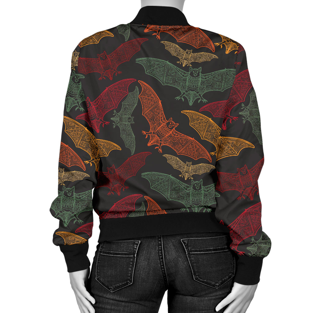 Bat Tribal Pattern Print Design 03 Women's Bomber Jacket
