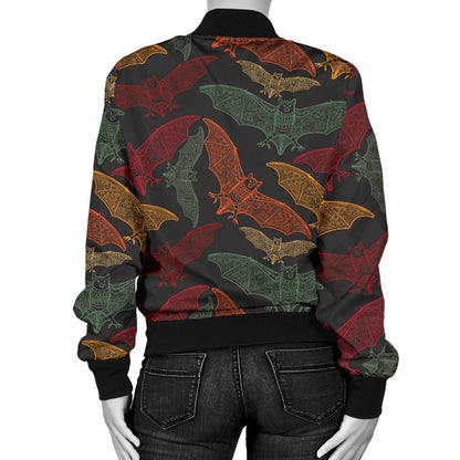 Bat Tribal Pattern Print Design 03 Women's Bomber Jacket