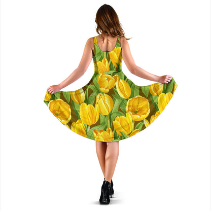 Tulip Yellow Pattern Print Design TP010 Midi Dress