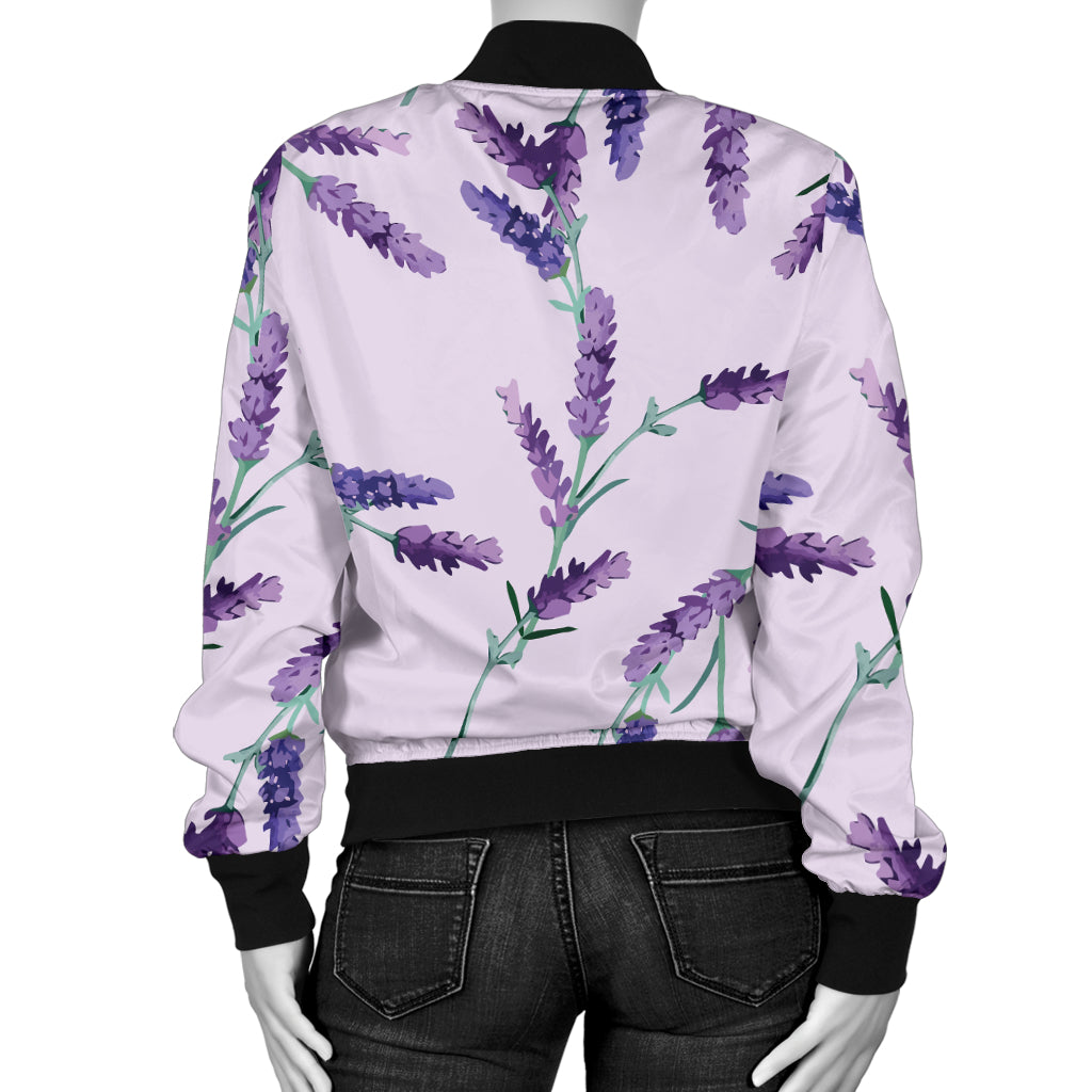 Lavender Pattern Print Design 02 Women's Bomber Jacket