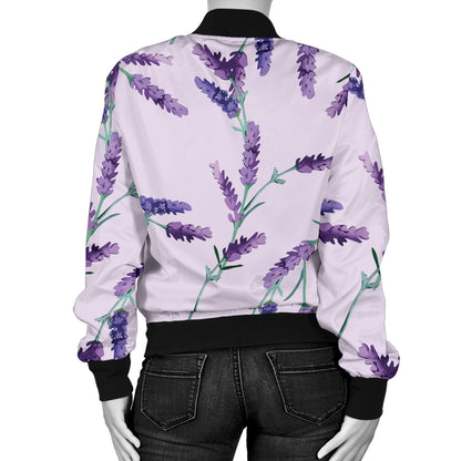 Lavender Pattern Print Design 02 Women's Bomber Jacket