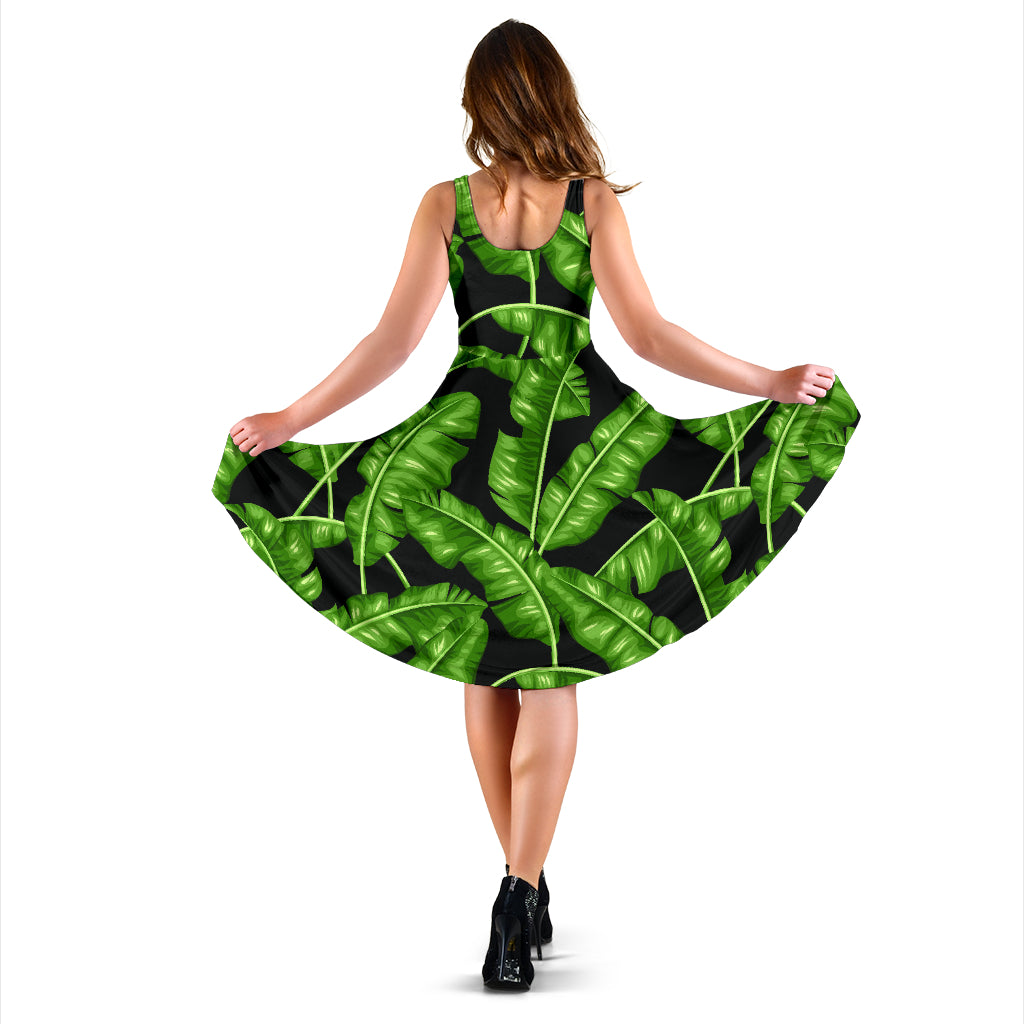 Banana Leaf Pattern Print Design BL01 Midi Dress
