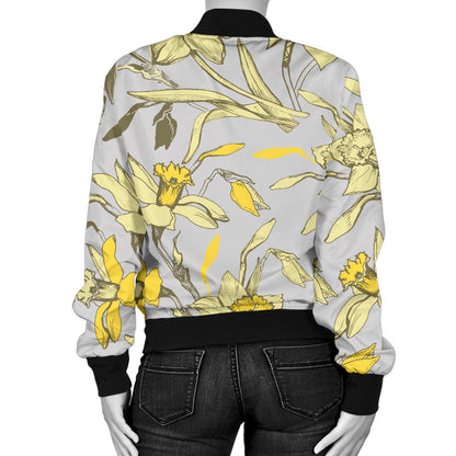 Daffodils Pattern Print Design DF05 Women Bomber Jacket