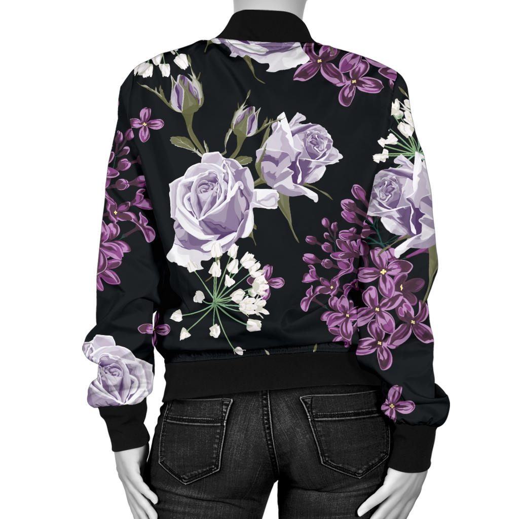 Lilac Pattern Print Design LI04 Women Bomber Jacket