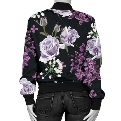 Lilac Pattern Print Design LI04 Women Bomber Jacket