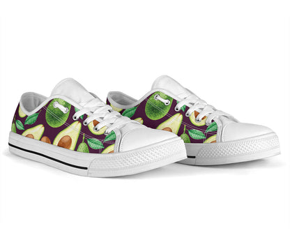 Avocado Pattern Print Design AC08 White Bottom Low Top Shoes