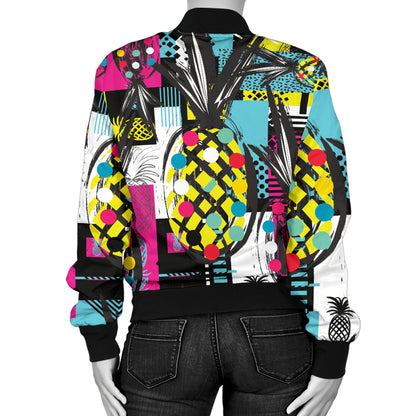 Pop Art Pineapple Pattern Print Design A02 Women's Bomber Jacket