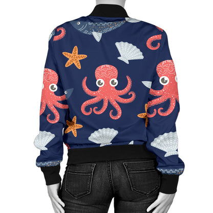 Octopus Pattern Print Design A04 Women's Bomber Jacket