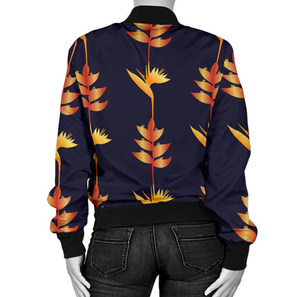 Heliconia Pattern Print Design HL06 Women Bomber Jacket