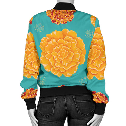 Marigold Pattern Print Design 02 Women's Bomber Jacket