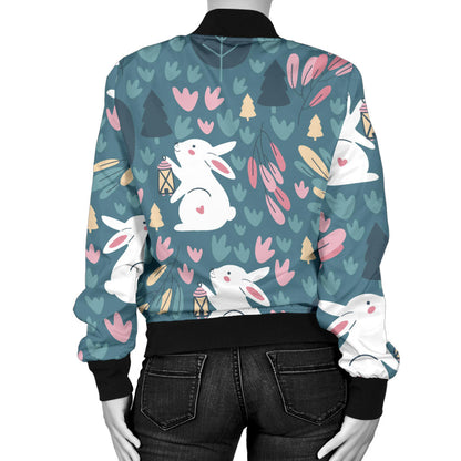 Rabbit Pattern Print Design RB013 Women Bomber Jacket
