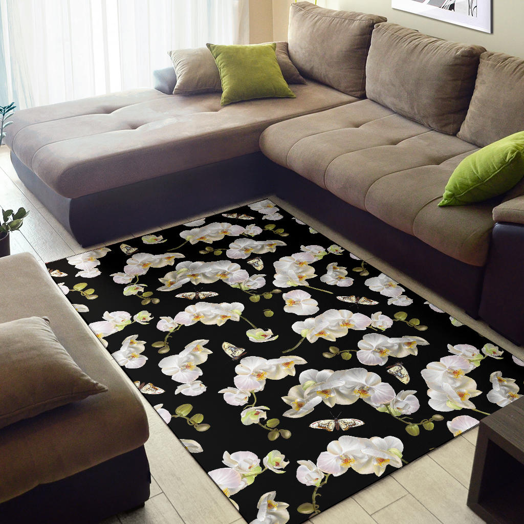 Orchid White Pattern Print Design OR011 Area Rugs