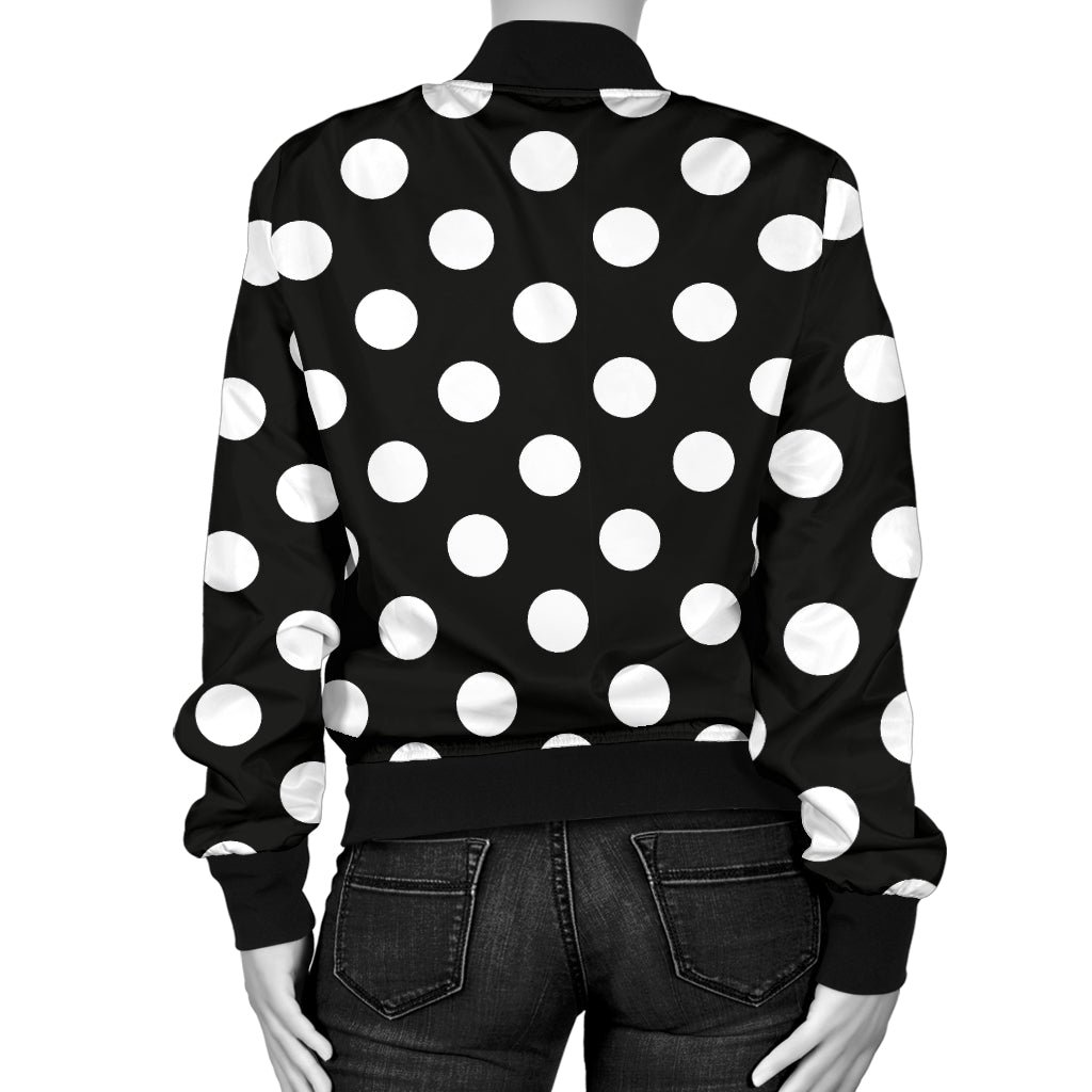 Polka Dot Black White Pattern Print Design 03 Women's Bomber Jacket
