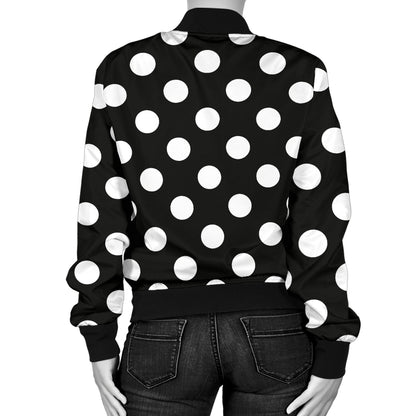 Polka Dot Black White Pattern Print Design 03 Women's Bomber Jacket