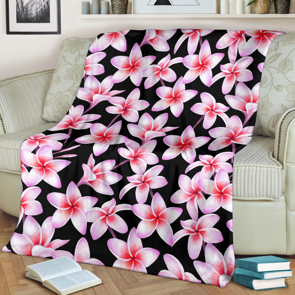Pink Plumeria Pattern Print Design PM09 Fleece Blanket