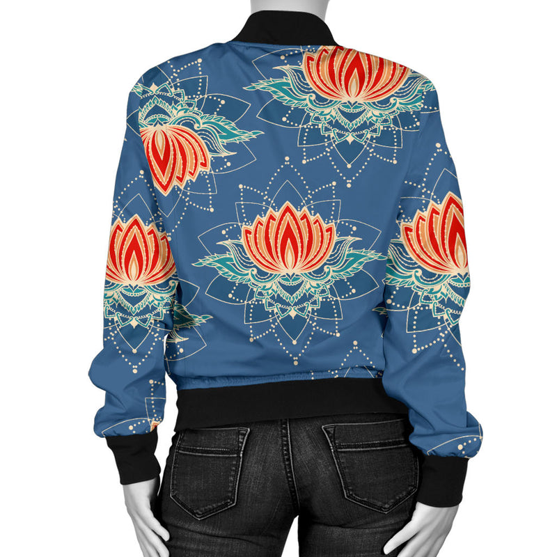 lotus Boho Pattern Print Design LO07 Women Bomber Jacket