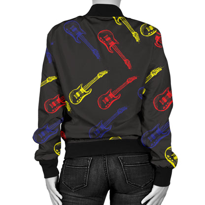 Electric Guitar Pattern Print Design 03 Women's Bomber Jacket