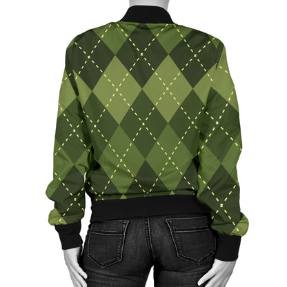 Argyle Green Pattern Print Design 01 Women's Bomber Jacket