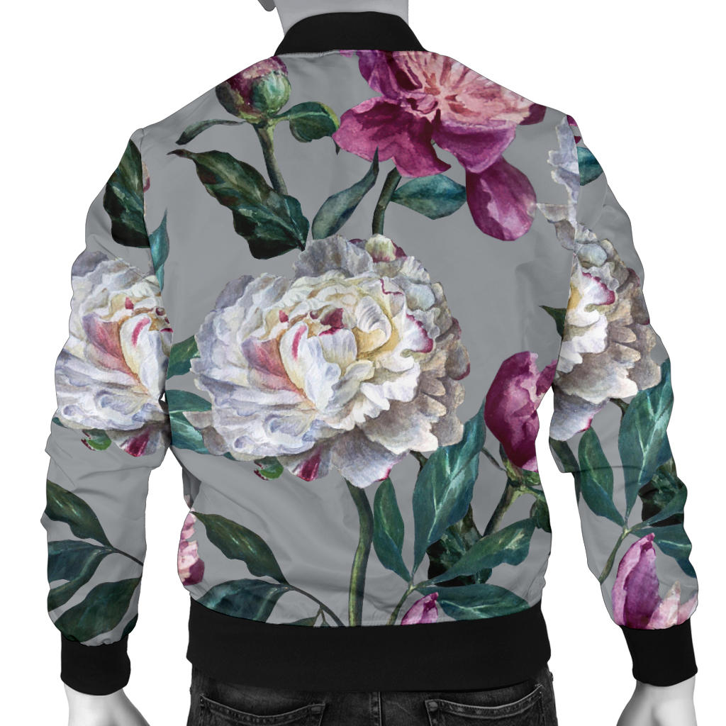 Peony Pattern Print Design PE01 Men Bomber Jacket
