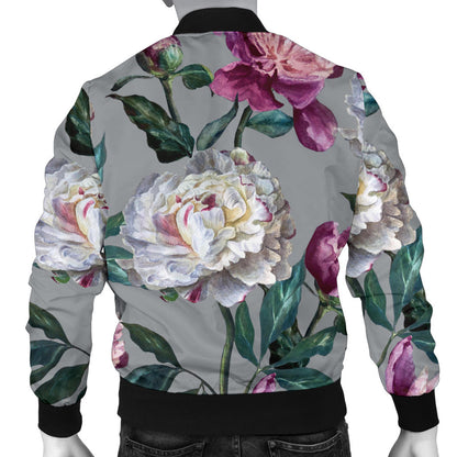 Peony Pattern Print Design PE01 Men Bomber Jacket