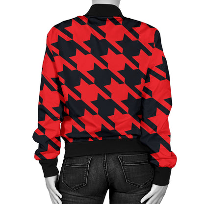Houndstooth Red Pattern Print Design 03 Women's Bomber Jacket