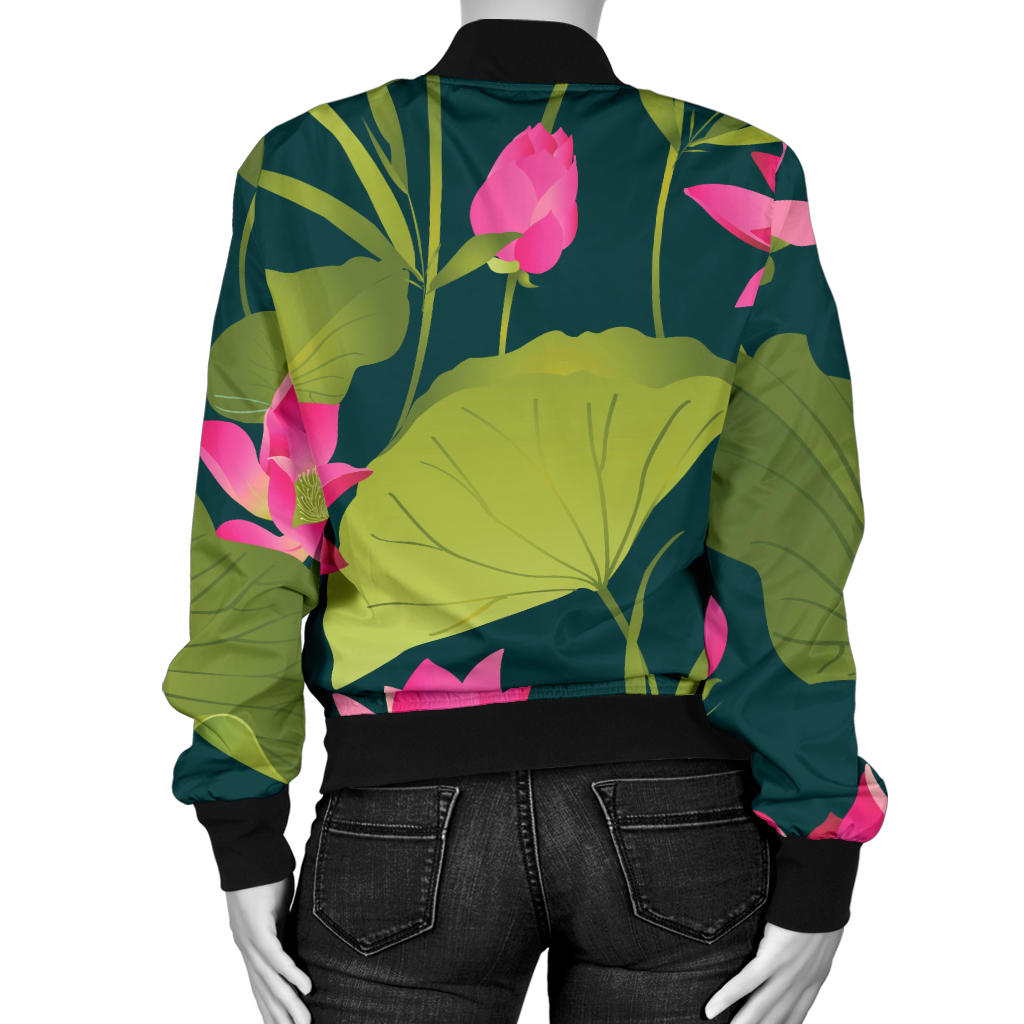 Water Lily Pattern Print Design WL09 Women Bomber Jacket