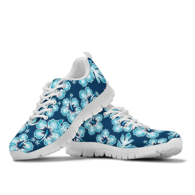 Blue Hibiscus Pattern Print Design HB011 Sneakers White Bottom Shoes