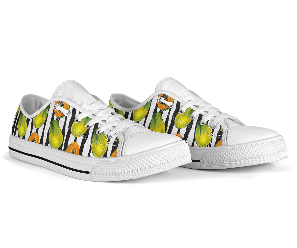 Papaya Pattern Print Design PP01 White Bottom Low Top Shoes