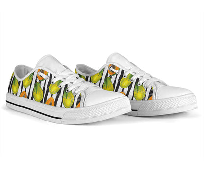 Papaya Pattern Print Design PP01 White Bottom Low Top Shoes