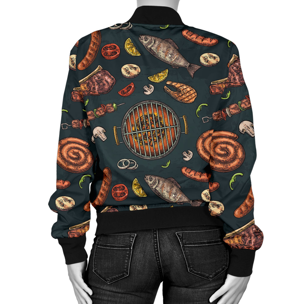 Barbecue Pattern Print Design 02 Women's Bomber Jacket
