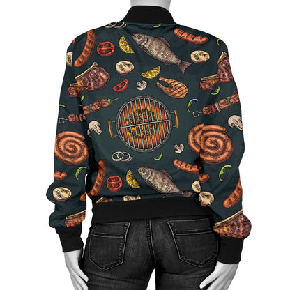 Barbecue Pattern Print Design 02 Women's Bomber Jacket