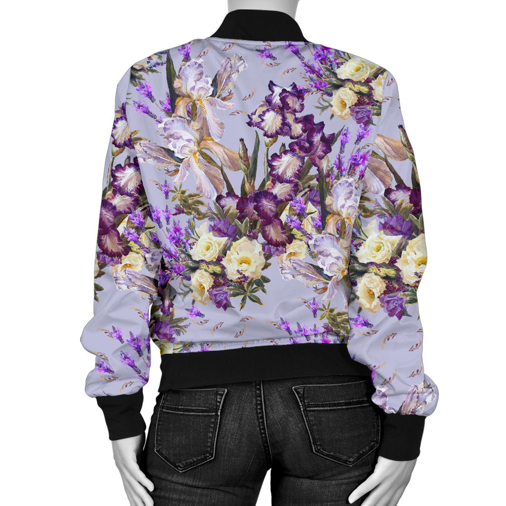 Iris Pattern Print Design IR07 Women Bomber Jacket