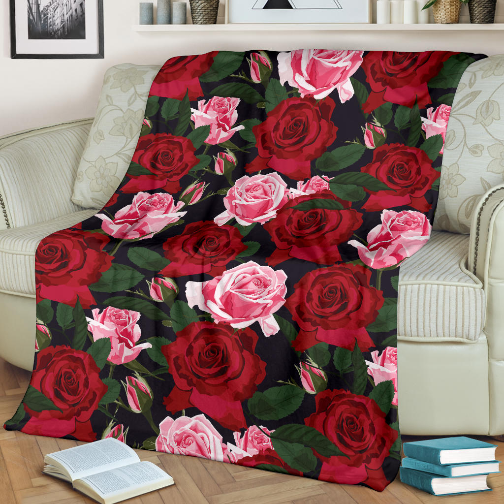 Rose Red Pink Pattern Print Design RO01 Fleece Blanket
