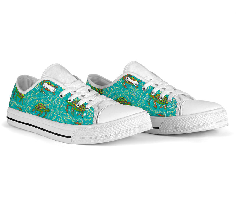 Sea Turtle Pattern Print Design T010 White Bottom Low Top Shoes